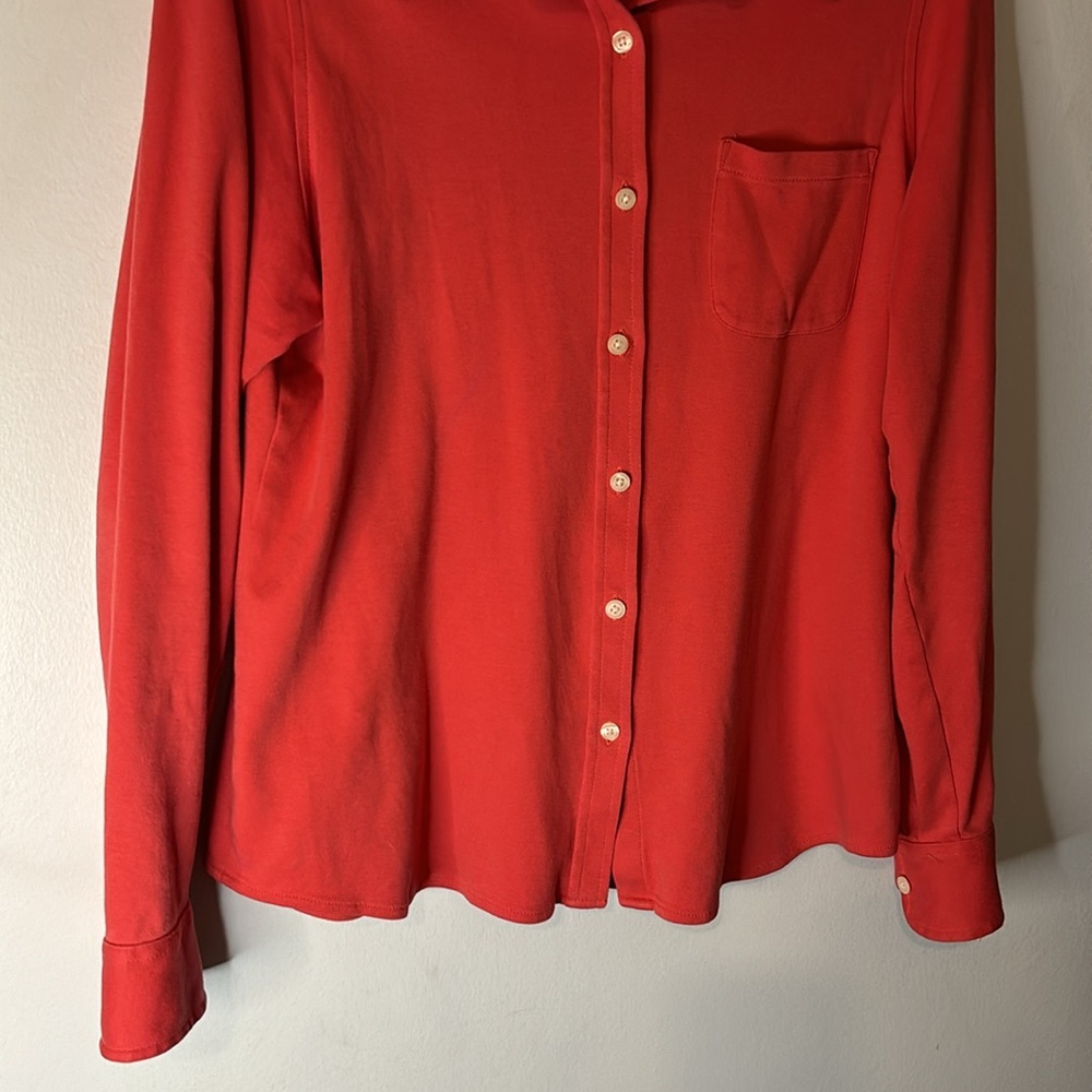 LL Bean Coral Pink Button Down Blouse Top Size Large 100%Cotton Jersey Material - Picture 3 of 10